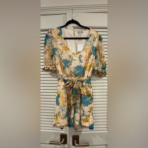 Walter Baker Multicolor Floral Short Sleeve Shorts Romper w/ Tie @ Waist- new!!